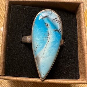 Turquoise White Dendritic Teardrop Ring